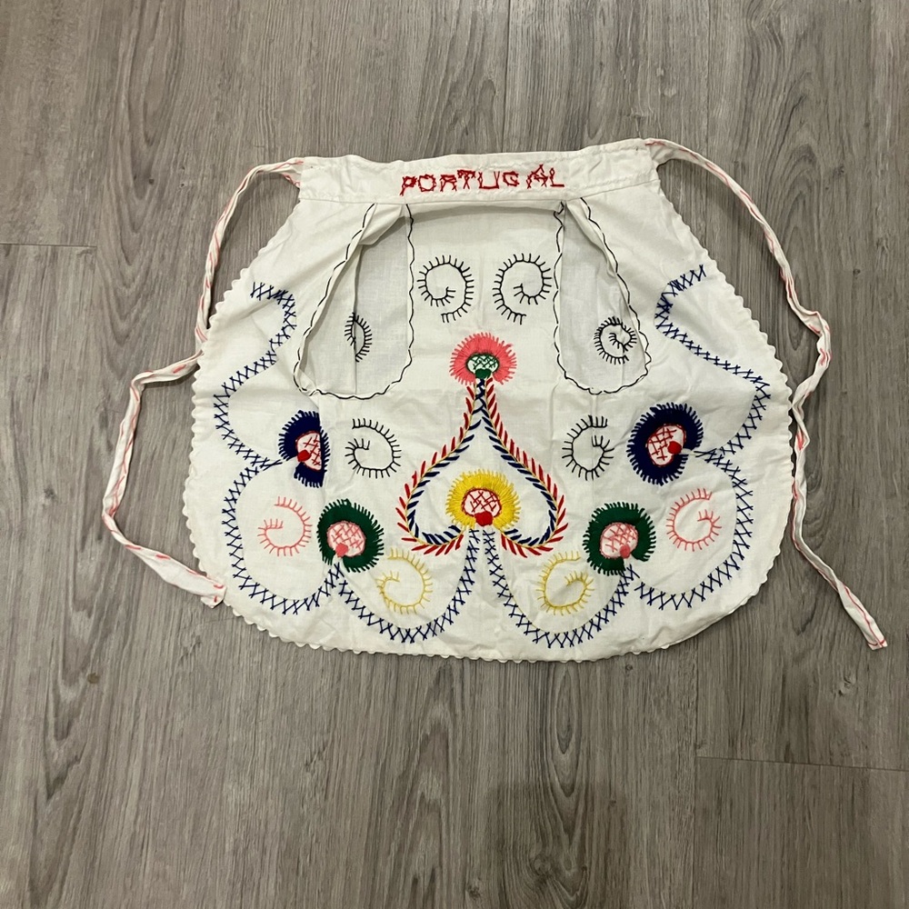 2/$20 Embroidered White Apron with Multicolor Accents